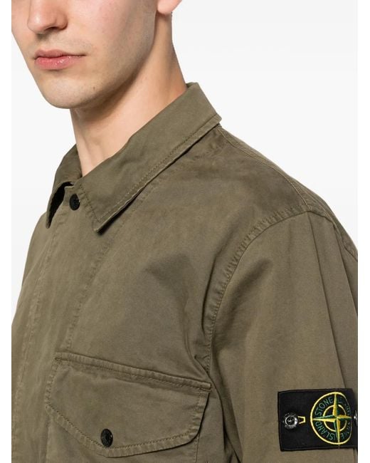 Stone Island Green Compass Logo-Patch Shirt for men