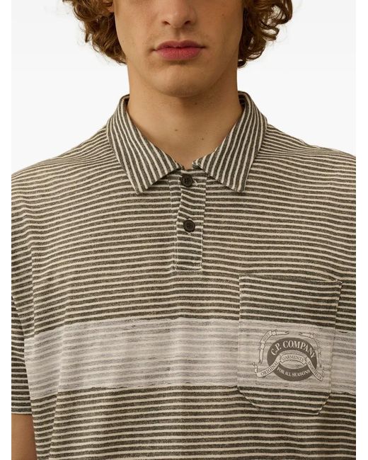 C P Company Gray Striped Chest-Pocket Polo Shirt for men