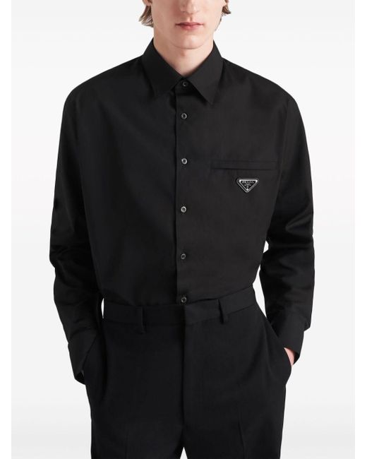 Prada Black Enamel Triangle-logo Shirt for men