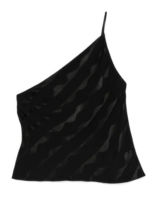 Rixo Black One-Shoulder-Top mit Wellenmuster