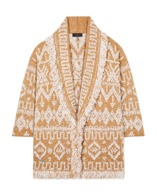 Alanui Natural Send Beat Geometric-Pattern Fringed Cardi-Coat