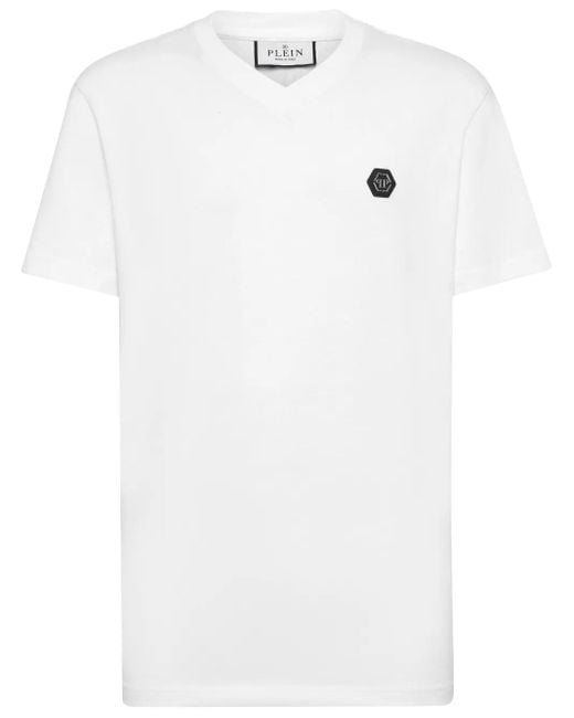 Philipp Plein White Gothic Plein-Print V-Neck T-Shirt for men