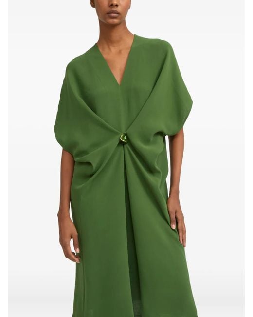 Yves Salomon Green Draped Twist-Front Midi Dress