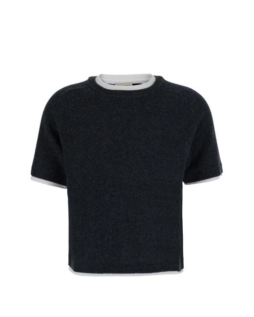 Semicouture Black Layered Short-Sleeve Sweater