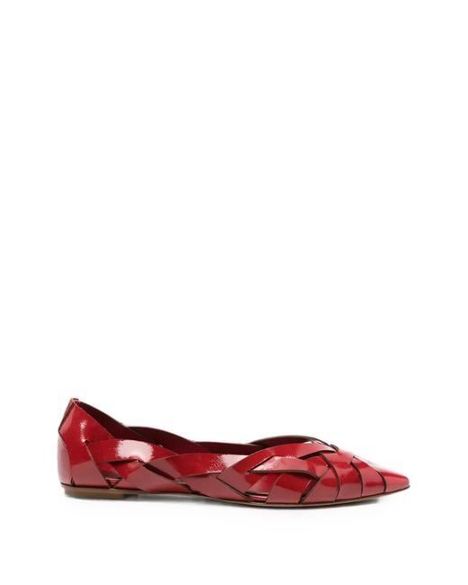 Roberto Del Carlo Red Woven Patent-Leather Ballet Flats