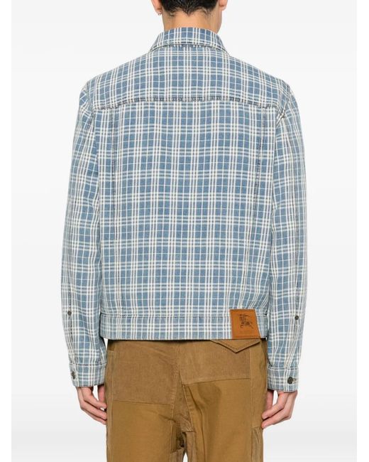 Burberry Blue Darwen Check-Print Denim Jacket for men