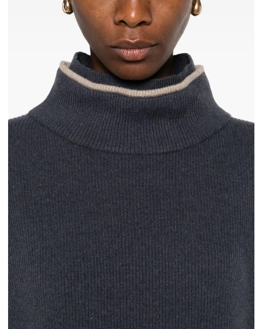 Brunello Cucinelli ハイネック リブミニドレス Blue