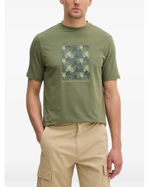 Karl Lagerfeld Green Graphic-Print T-Shirt for men