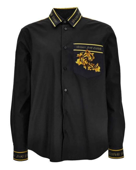 Versace Jeans Couture Black Baroque-Print Pocket Shirt for men