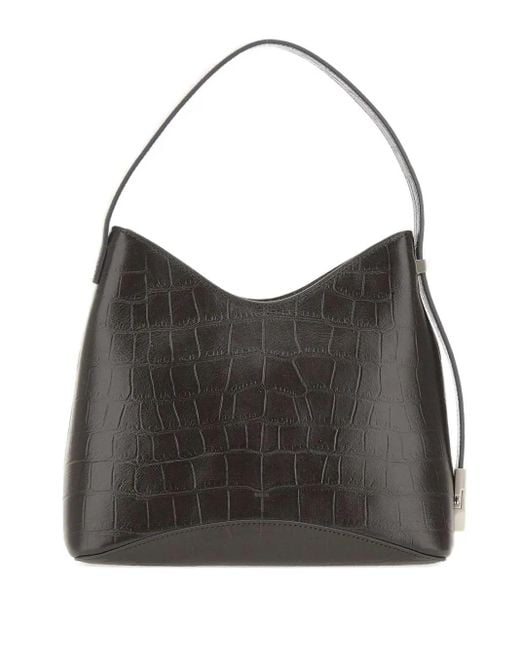 OSOI Crocodile-effect Leather Shoulder Bag Black