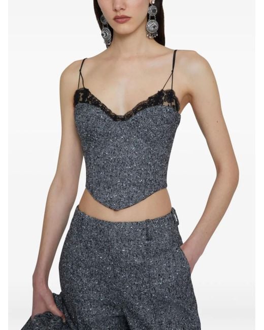 Ermanno Scervino Top Met Afwerking Van Kant En Visgraatpatroon in het Gray