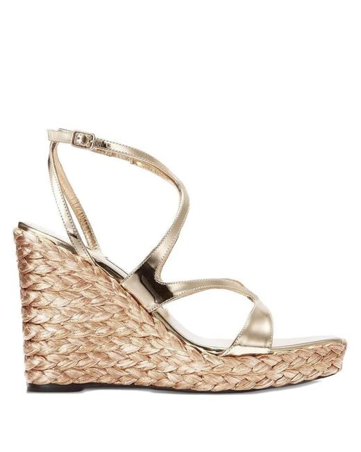 Jimmy Choo Natural 85Mm Ayla Metallic Cross-Strap Wedge Sandals