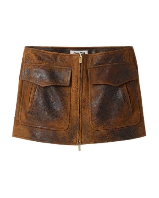 Miu Miu Brown Minirock Mit Pattentaschen