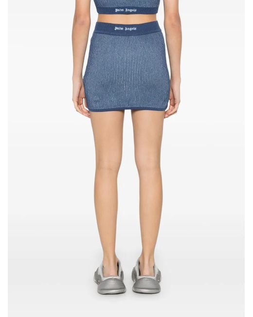 Palm Angels Blue Ribbed-Knit Skirt