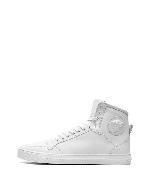 Versace White Leather High-Top Sneakers for men