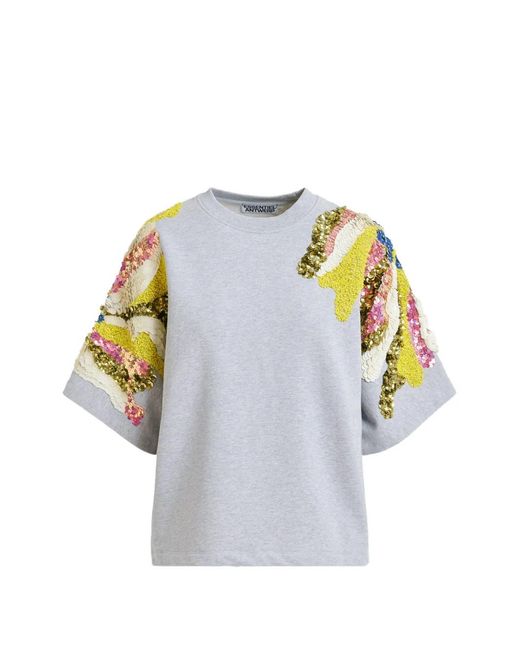 Essentiel Antwerp Gray Sequin-Embellished Bead-Embellished Sweatshirt