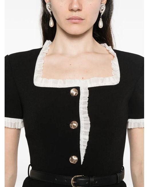 Self-Portrait Black Button-Up Belted Blouse
