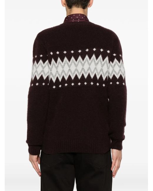 Eleventy Black Crew Neck Fair Isle-Knit Sweater for men