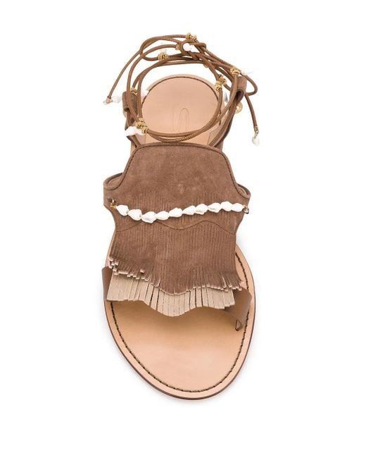 Santoni Black Open Toe Beaded-Fringed Sandals