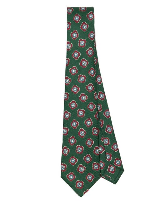 Kiton Green Patterned-jacquard Silk Tie for men