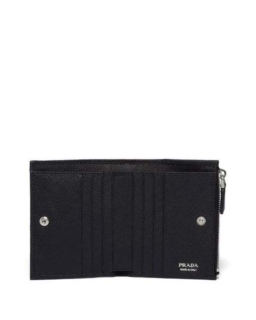 Prada Black Triangle-Logo Saffiano Leather Wallet