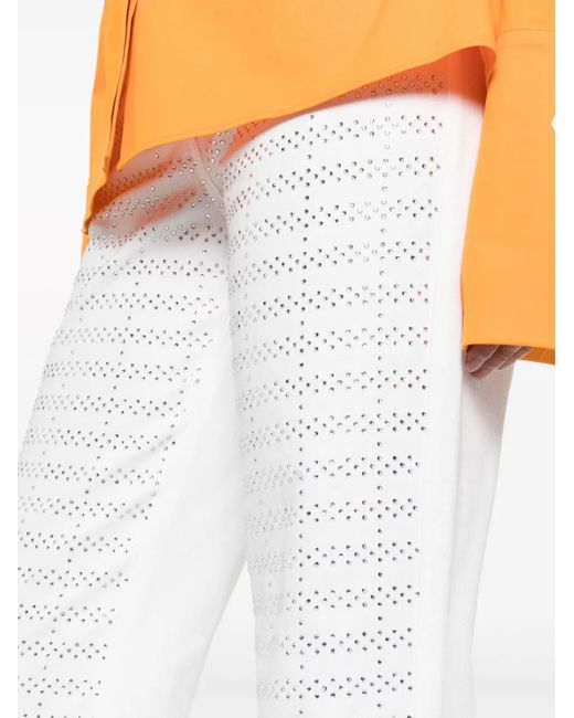 Genny White Rhinestone-Embellished Straight-Leg Jeans