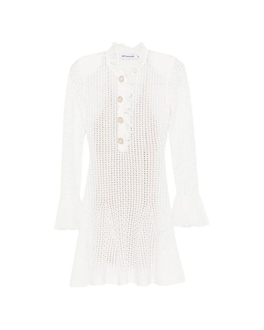 Vestido Corto Con Volantes Y Botones Self-Portrait de color White
