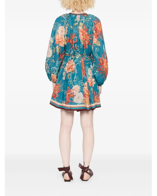 ALÉMAIS Fletcher Mini-Jurk Met Bloemenprint in het Blue