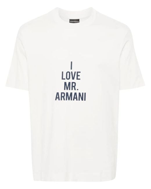 Emporio Armani White Printed Cotton Jersey Crew Neck T-Shirt for men