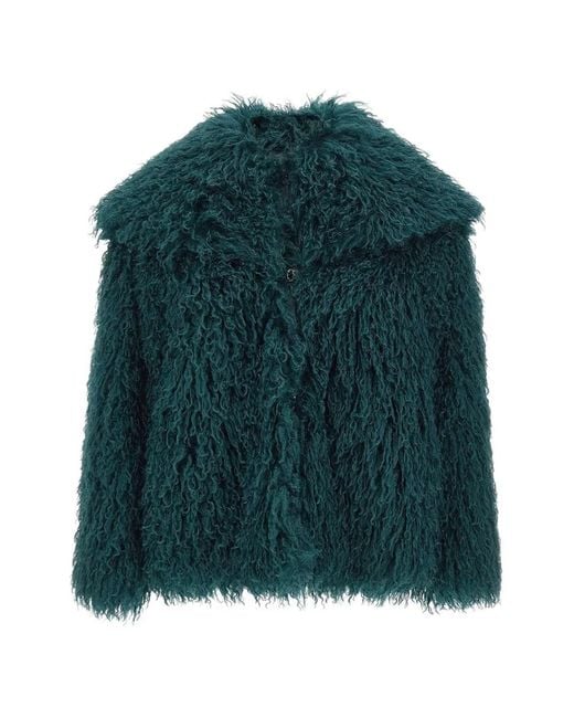Kaos Green Curly Faux-Fur Coat