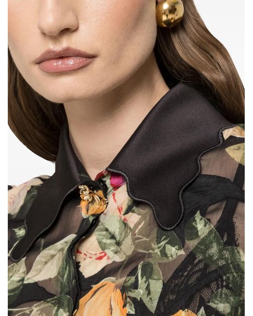 Nissa Black Printed Scalloped Top