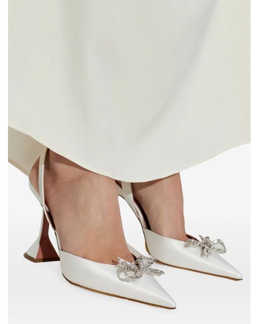 AMINA MUADDI White Rosie Sling 95 Ivory Silk Satin Slingback Pumps With Crystal Bow