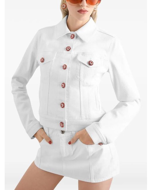 Dolce & Gabbana White Denim Jacket With Jewel Buttons