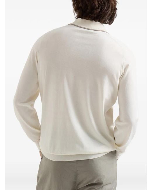 Brunello Cucinelli White Knit Polo Shirt for men
