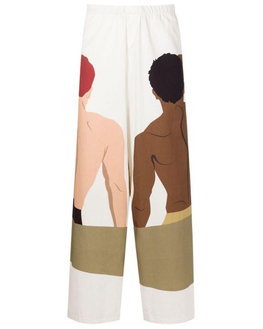Pantaloni a gamba ampia con stampa grafica di Amir Slama in White da Uomo