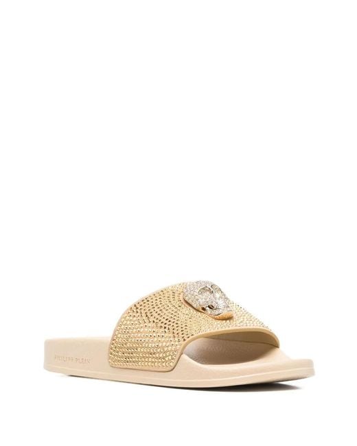 Philipp Plein Natural Skull Strass Pool Slides