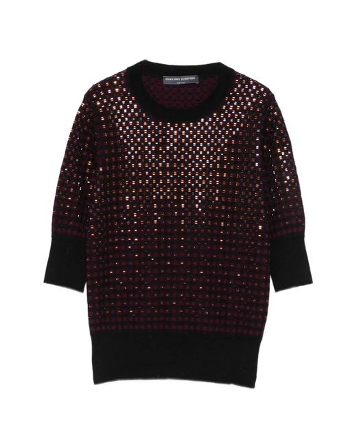 Ermanno Scervino Purple Check-Pattern Sequin-Embellished Sweater