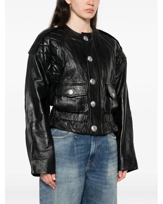 R13 Black Quilted Button Leather Jacket