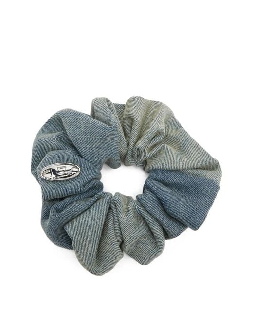 DIESEL Gray Logo-Plaque Scrunchie