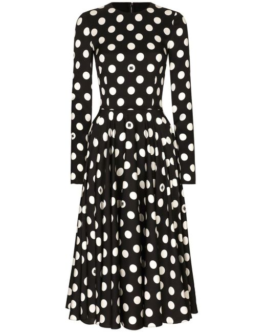 Dolce & Gabbana Black Polka-dot Midi Dress