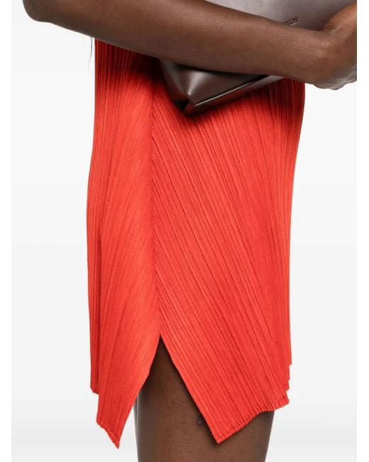 Abito Corto A Collo Alto di Pleats Please Issey Miyake in Red