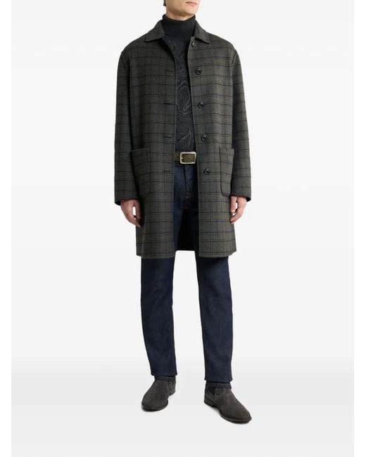 Etro Blue Reversible Wool-Blend Coat for men