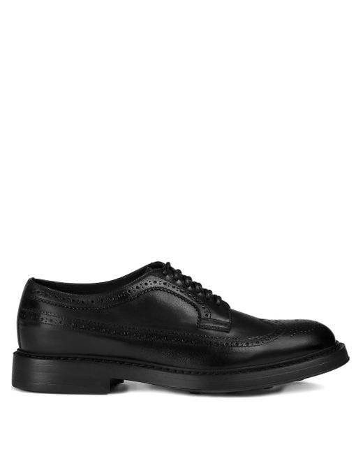 Doucal's Black Leather Lace-Up Brogues for men