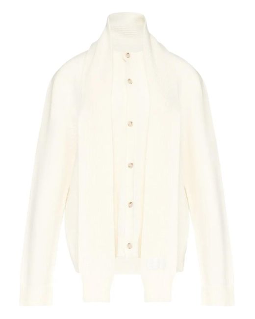 MM6 by Maison Martin Margiela White Scarf-Detail Button-Up Cardigan