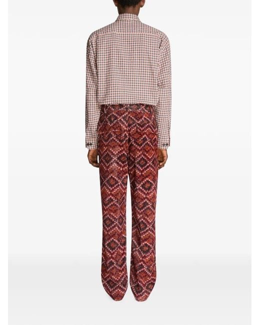 Dries Van Noten Red Printed Corduroy Pants for men