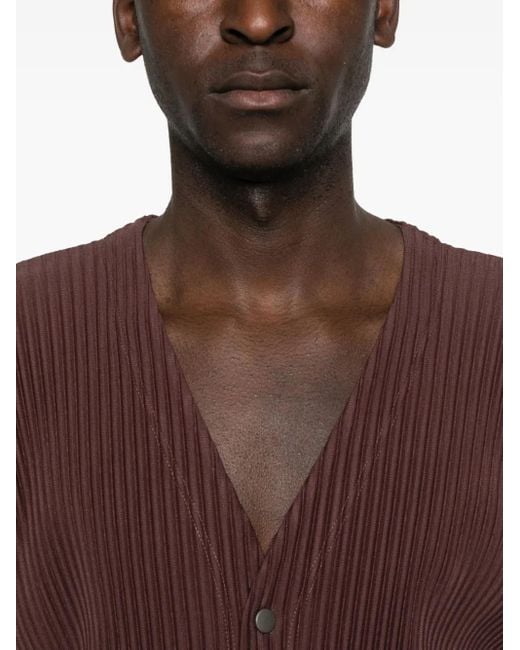 Homme Plissé Issey Miyake Purple Pleated Button Cardigan for men