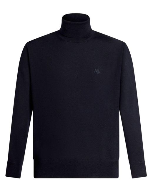 Etro Blue Pegaso-embroidered Wool Jumper for men