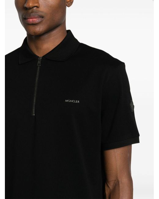 Moncler Black Logo-lettering Piqué Polo Shirt for men