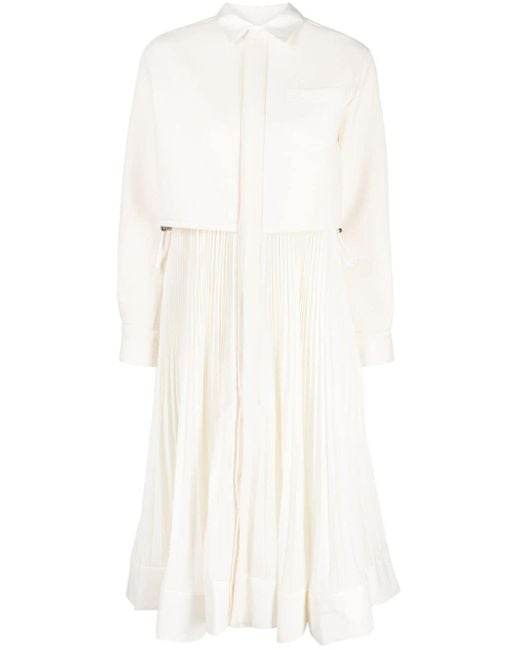 White pleated sale layered shirt dress