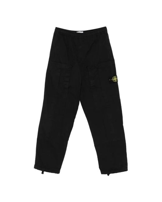 Stone Island Black Compass-Patch Cargo Pants for men